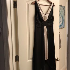 Silky vintage high low black and silver dress